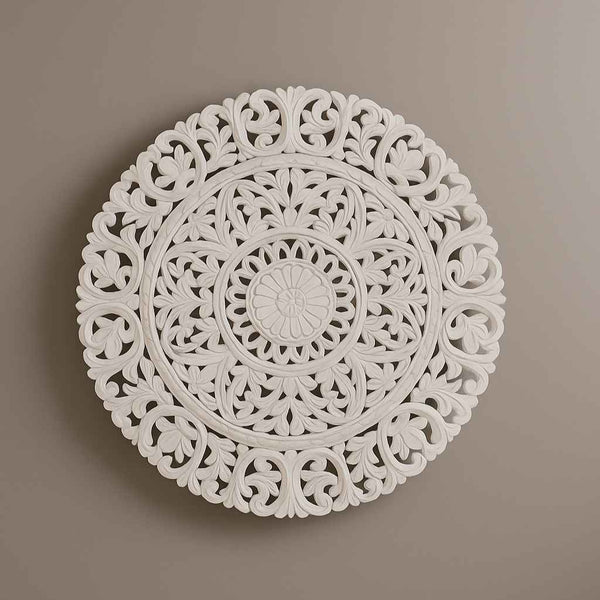 Round white wooden wall panel
