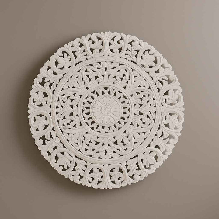 Round white wooden wall panel